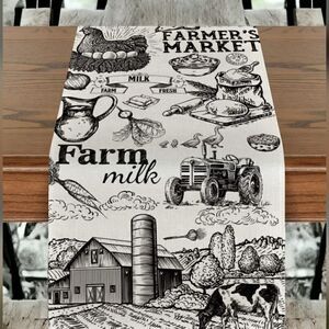 Tractor Milk Farm Table Runner, Cow House Fall Kitchen Dining Table Decoration